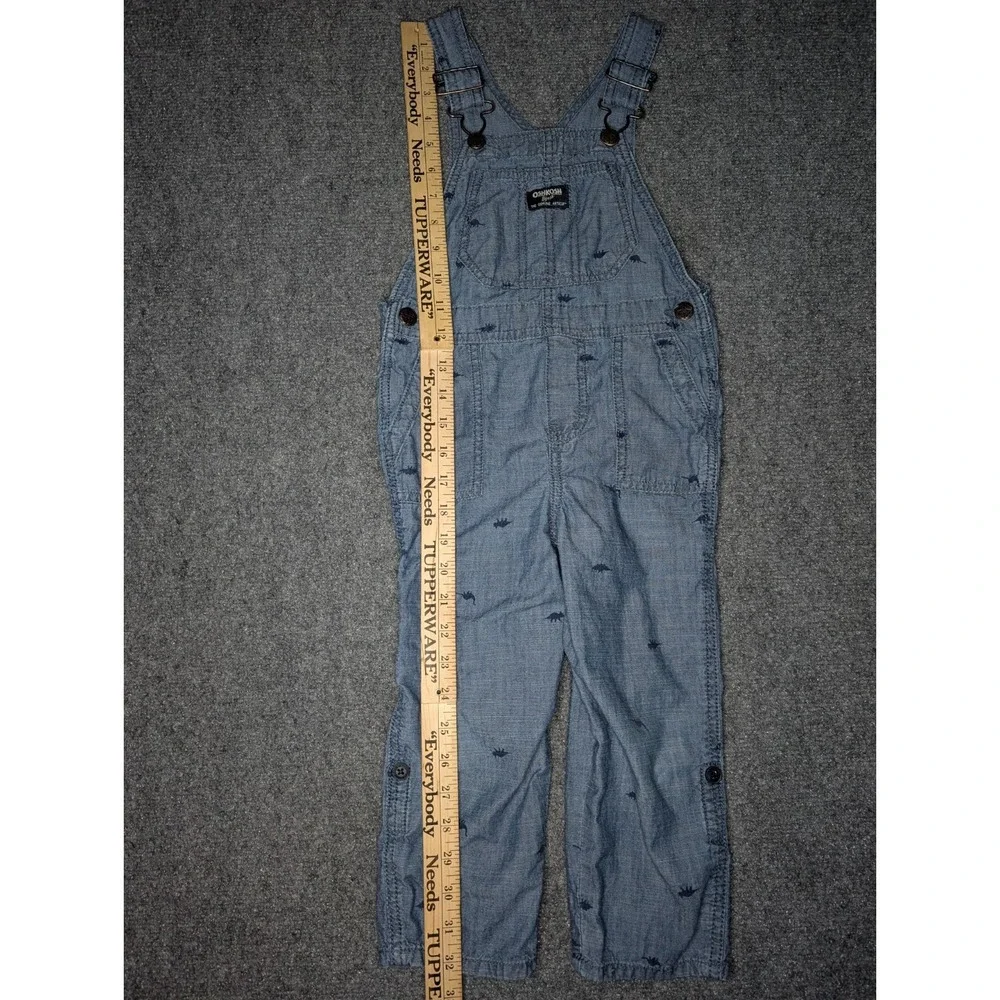 Oshkosh Bgosh Toddler‎ Kids 4T Overalls Blue Dinosaur Print Adjustable Legs